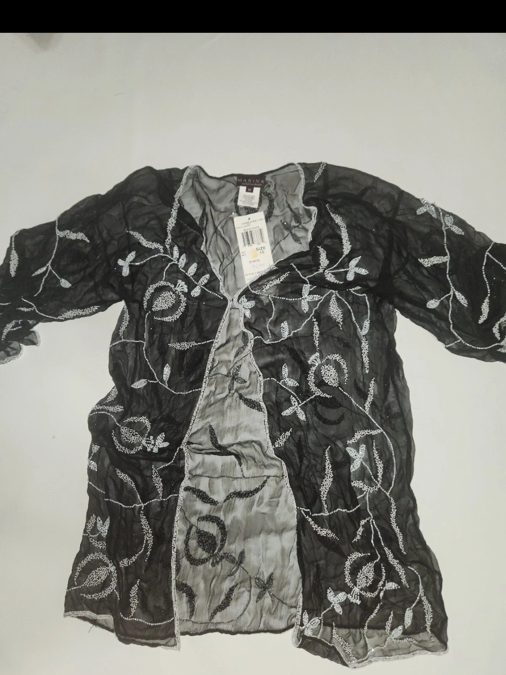 MARINA Black Sheer Embroidered Kimono Jacket